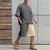 INCERUN Two Pieces Summer Men O Neck Striped Hollow Patchwork Short Sleeve Tops and Shorts Sets