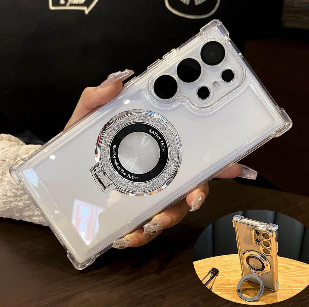 Luxusní třpytivé pouzdro s magnetickým držákem pro Samsung Galaxy A55 5G A35 a54 S24 Ultra S23 FE S22 PlusS21S20 Silikonový kryt odolný proti nárazům