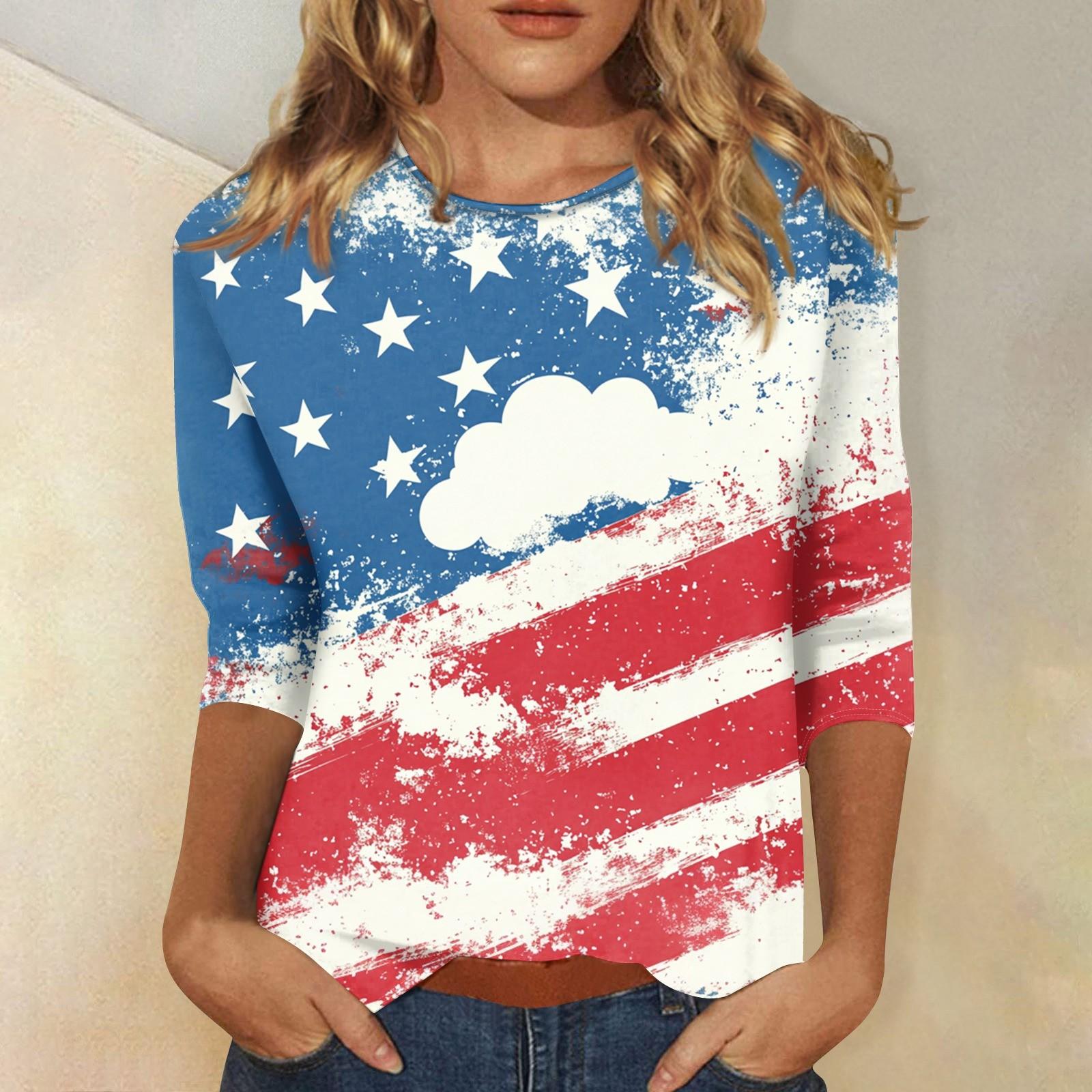 

Женская мода повседневная рубашка с круглым вырезом и принтом в виде семиточечного рукава XL красный