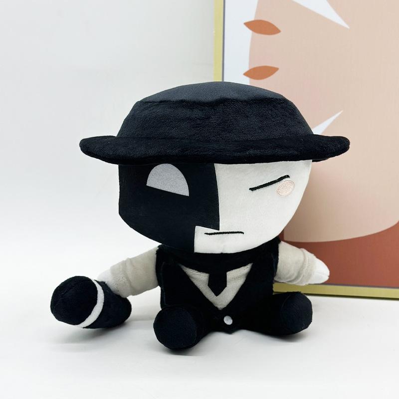 Die Of Death Artful Plush Doll Game Peripheral Black White Stuffed Toy With Hat Microphone For Game Fans Kids Collection Gift