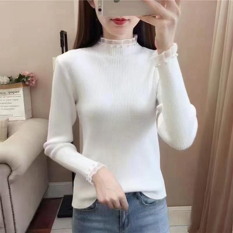 

Элегантный женский полуводолазный свитер, свитер, новая мода, повседневная рубашка, осенне-зимний топ с длинным рукавом, расшитый бисером, свитера, одежда 2582 One Size белый