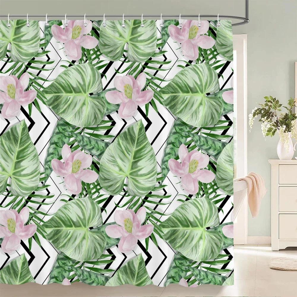 Tropical Green Plant Leaf Palm Cactus Shower Curtains Bathroom Curtain Frabic Waterproof Polyester Bath Curtain With Hooks