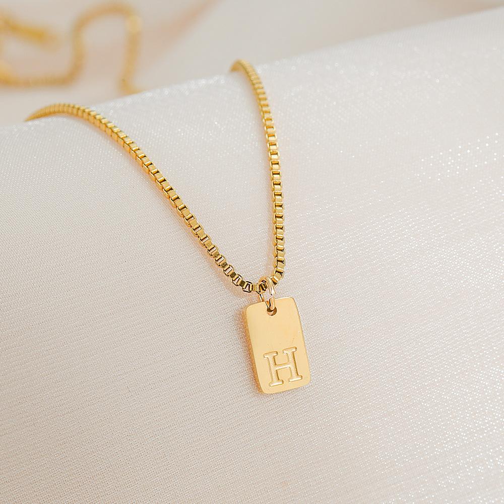 Square Brand 26 English Letters Pendant Necklace Daily Versatile Accessories