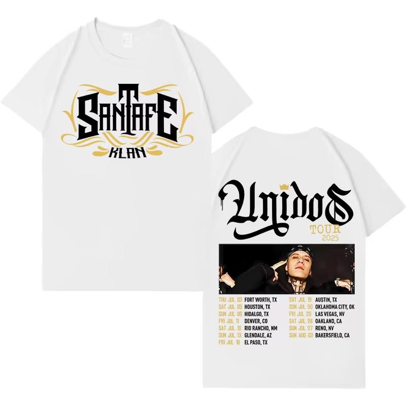 Rapper Santa Fe Klan Unidos Tour T-Shirt Herren Harajuku Lässige Mode Rundhals Kurzarm Oberteile 2026 Sommer Popmusik Streetwear