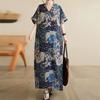ZANZEA Womens Vintage Short Sleeve Floral Print Casual Long Dress