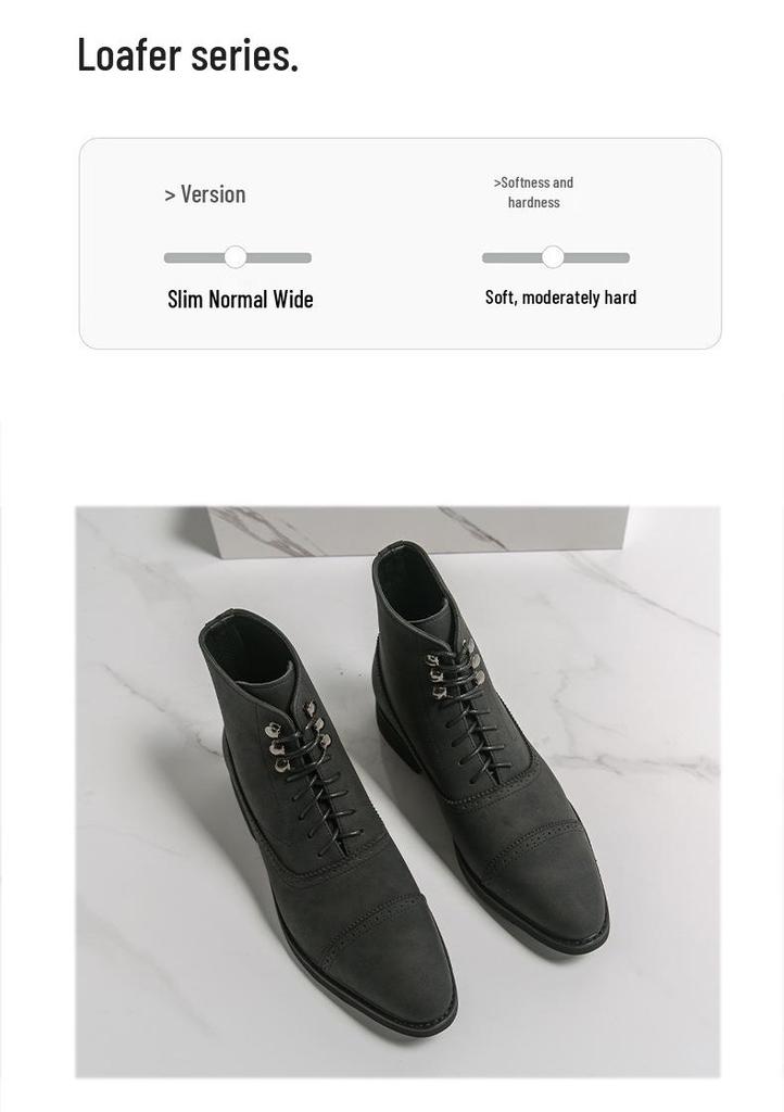 British Style Men's Mid-High Leather Brogue Business Casual Ankle Boots, Fashion Retro Dr. Martens