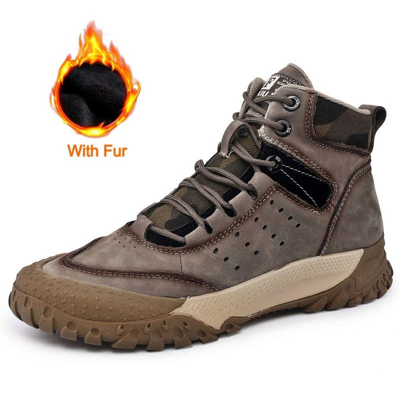 Fashion Luxury Brand Men Handmade Designer Winter Flat Outdoor Shoe Genuine Leather Men Antiskid Snow Ankle Boots New Work Walking Shoes