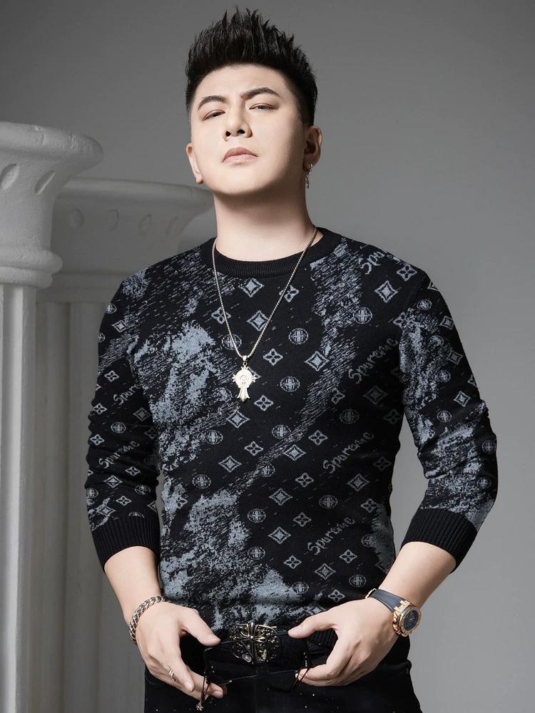 European Goods 2025 Autumn and Winter New Casual Knitwear Men's Round Neck Trendy Brand Printed Knitwear Long-Sleeved Knitwear for Men