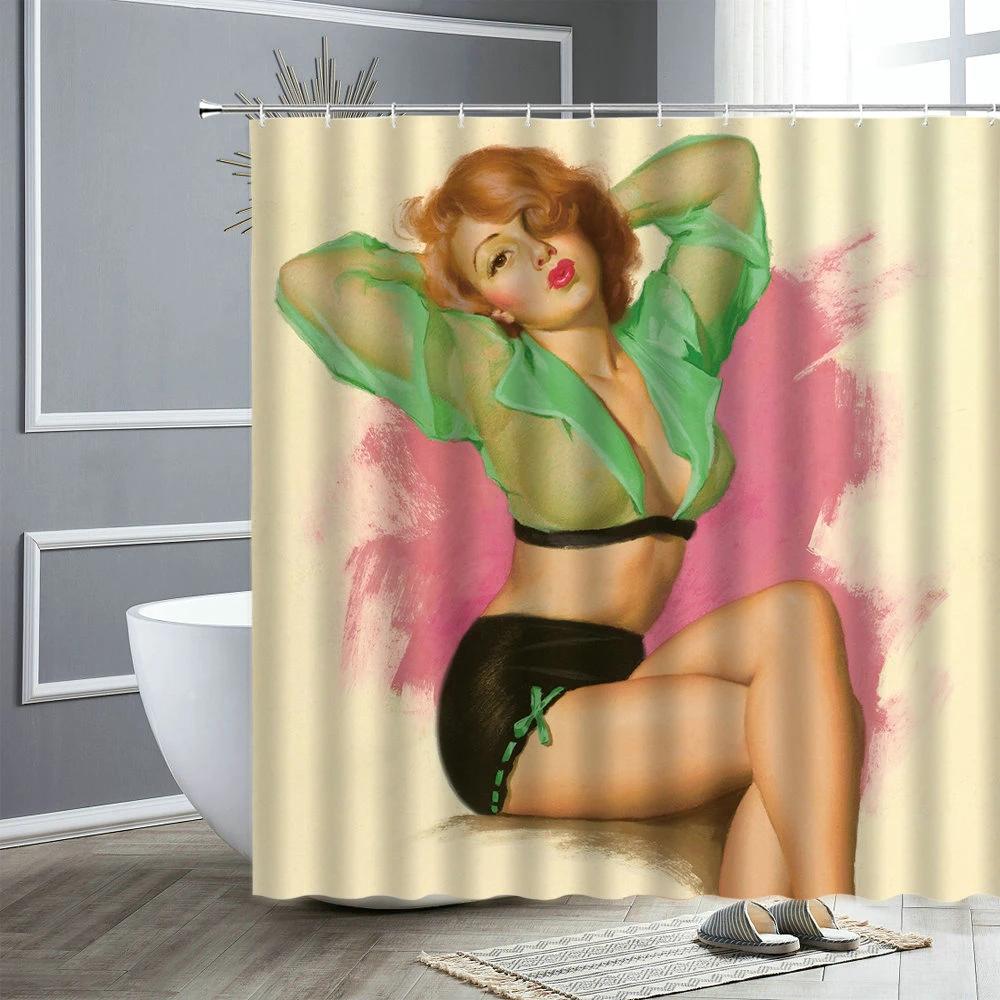 

Sexy Girl Shower Curtain American Woman 3D Printing Personality Fashion Waterproof Bathroom Decor Bathtub Curtains With Hooks W60H190(CM)-1 Pcs