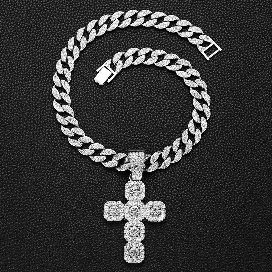 New 15mm Width Cuban Chain With Alloy and Rhinestone Hip Hop Big Cross Pendant Necklace 18inches(45.72cm)&hip hop cross pendant necklace серебряный