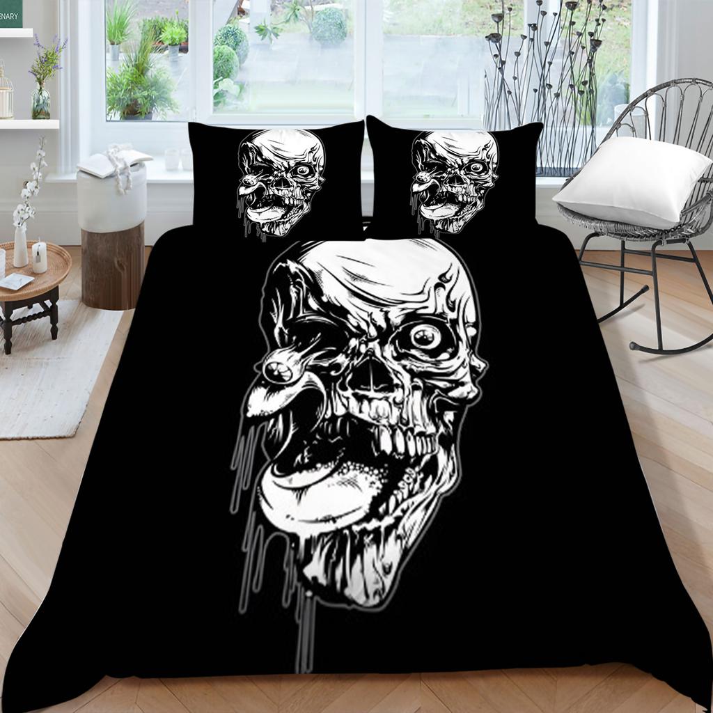 Bettbezug-Set mit Totenkopf-Druck, für King-Size-Bett, Doppelbett, Heimtextilien, modische Bettwäsche, Anzug, Bettbezüge, einzigartiges Design