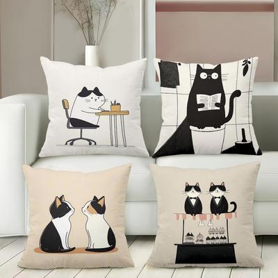 Cute Cat Cartoon Pattern Decorative Throw Pillow Cover Polyester Sofa Cushion Case for Living Room Home Decor