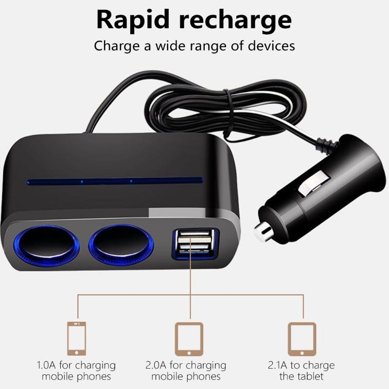 Car Socket, 2-hole Car Charger 80W Fast Charging Splitters Adapter Cord for 12V-24V Trucks SUV