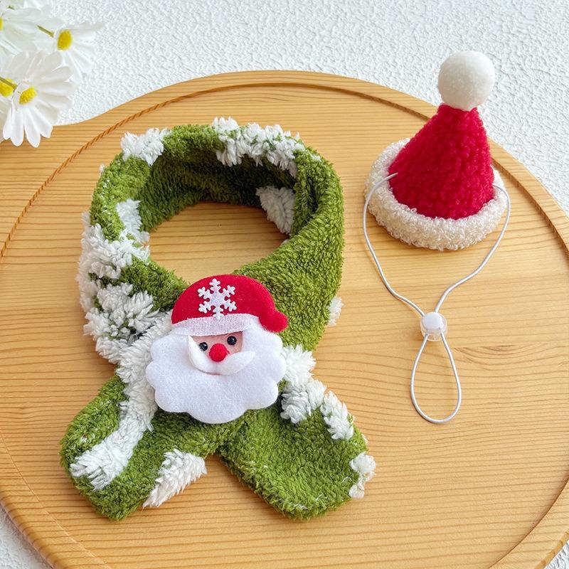 Warm Pet Scarf Santa's Hat Set Cat Christmas Cat Collar Red Pet Christmas Scarf Green Dog Drool Towel Adjustable Cap Dog Set