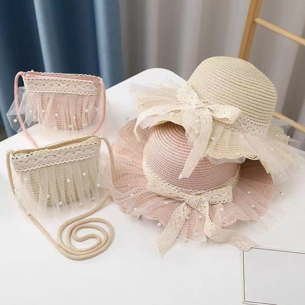 Lace Wide Brim Straw Cap Sun Protection Sunshade Fisherman Hat New Holiday Travel Beach Bags