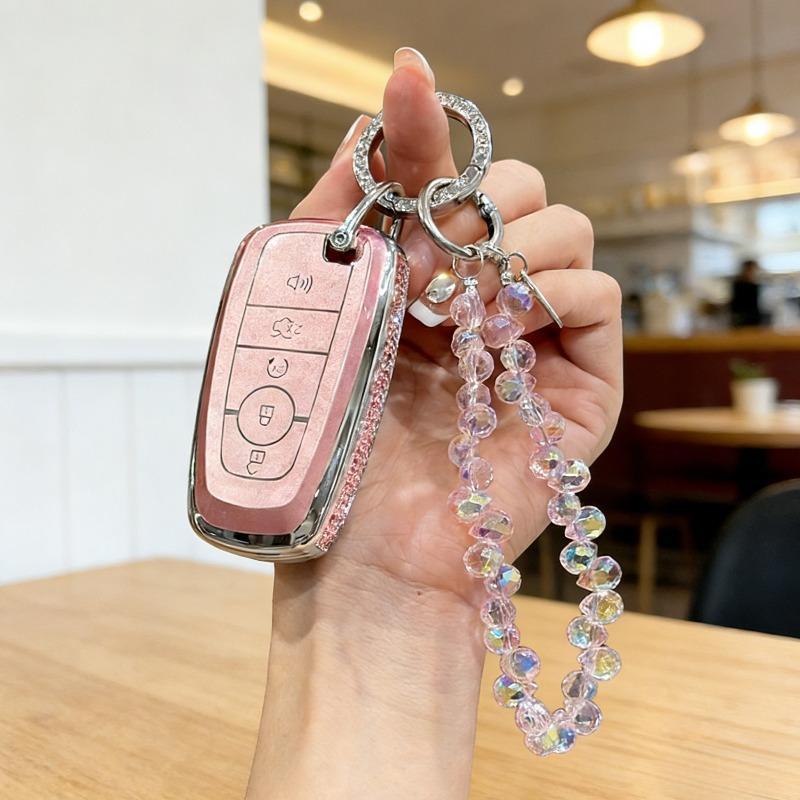 [ Side Diamonds ] 4 Buttons TPU Car Key Case Cover Shell Fob for Ford Fusion Edge Escape Explorer Taurus Expedition Ranger F-150