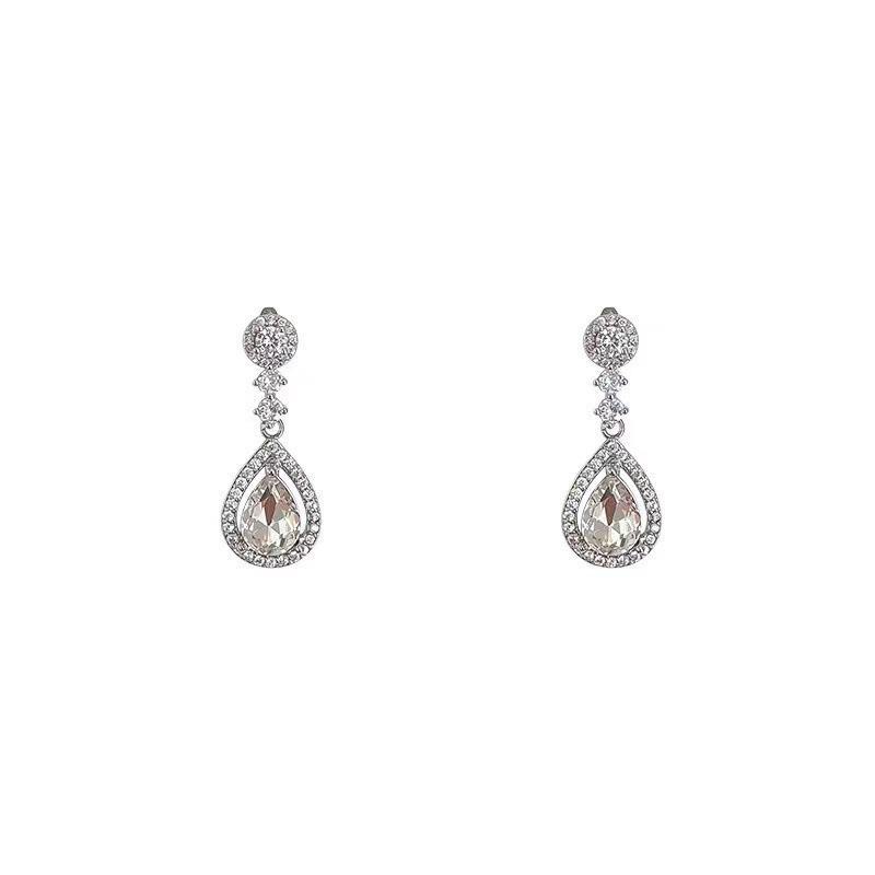Exquisite S925 Silver Zircon Teardrop Earrings for Women - Light Luxury, High-End Design