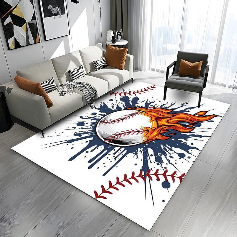 "Fiery Baseball Splash Design" Patterned carpet a non slip rug suitable for all seasons and any setting, gift