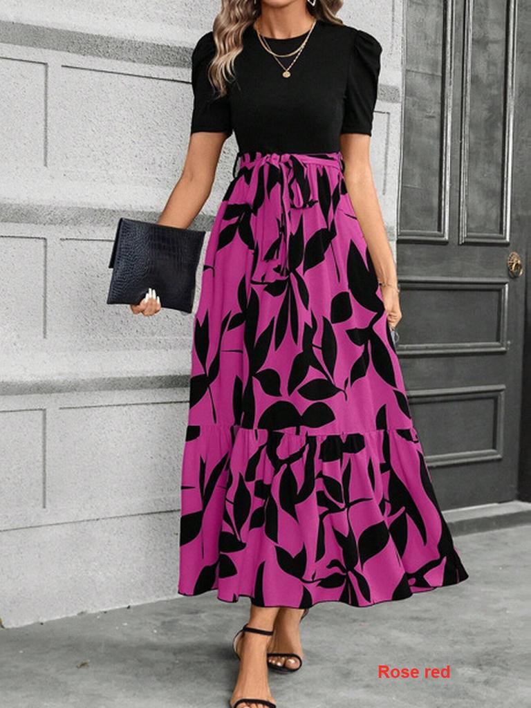 Floral Print High Waist Elegant Dress for Women,elegant Dress,party Dress,summer Dress,flower Print,high Waist Dress