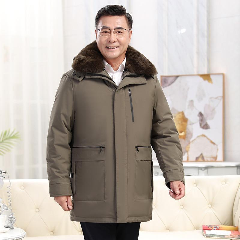 New Winter Dad Down Jacket Medium and Long Warm Winter Clothing Men's Middle and Old Removable Liner Hooded Jacket