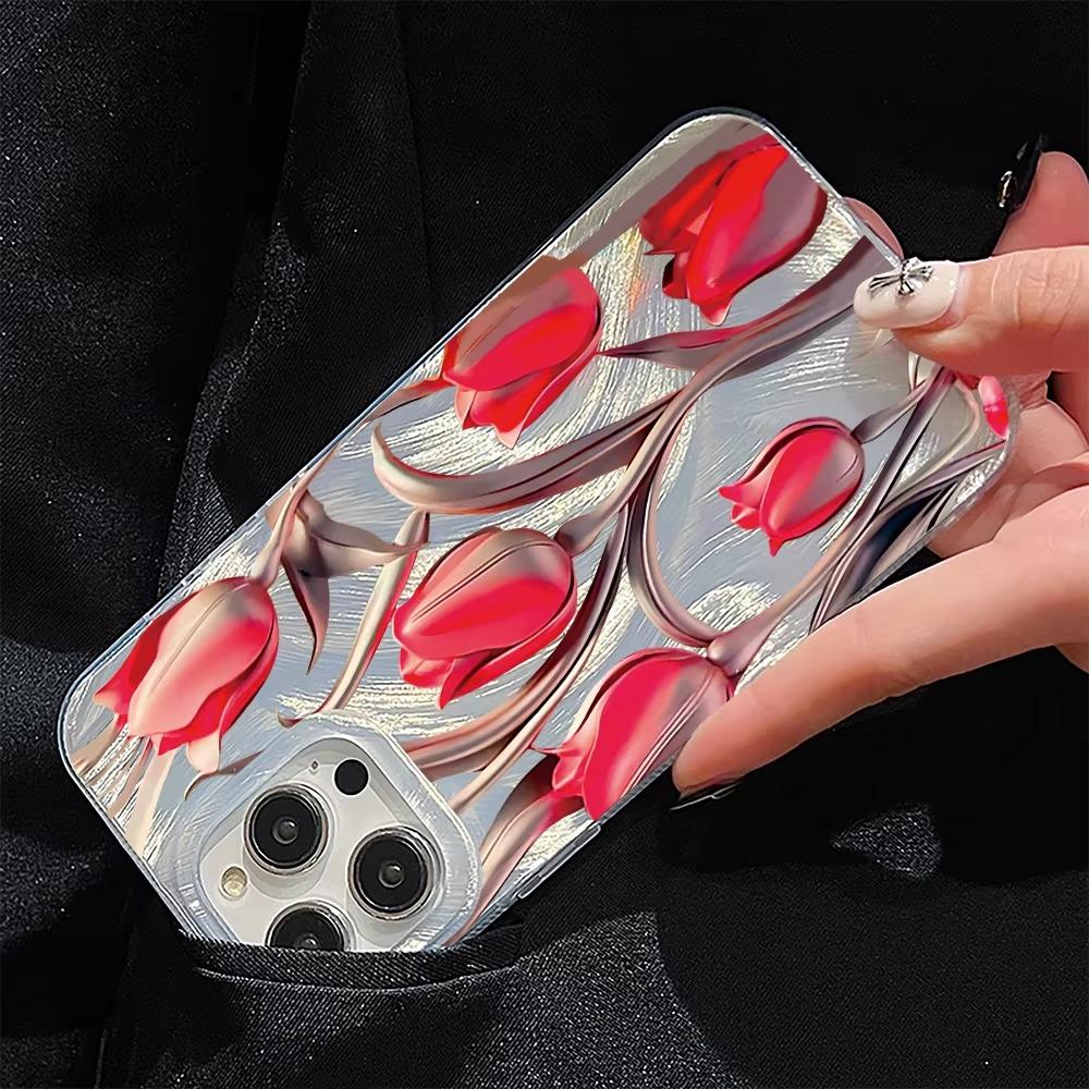 Colorful Tulip Pattern Laser Case For Iphone 16 15 14 13 12 11 Pro Max 16E X XS XR Cover