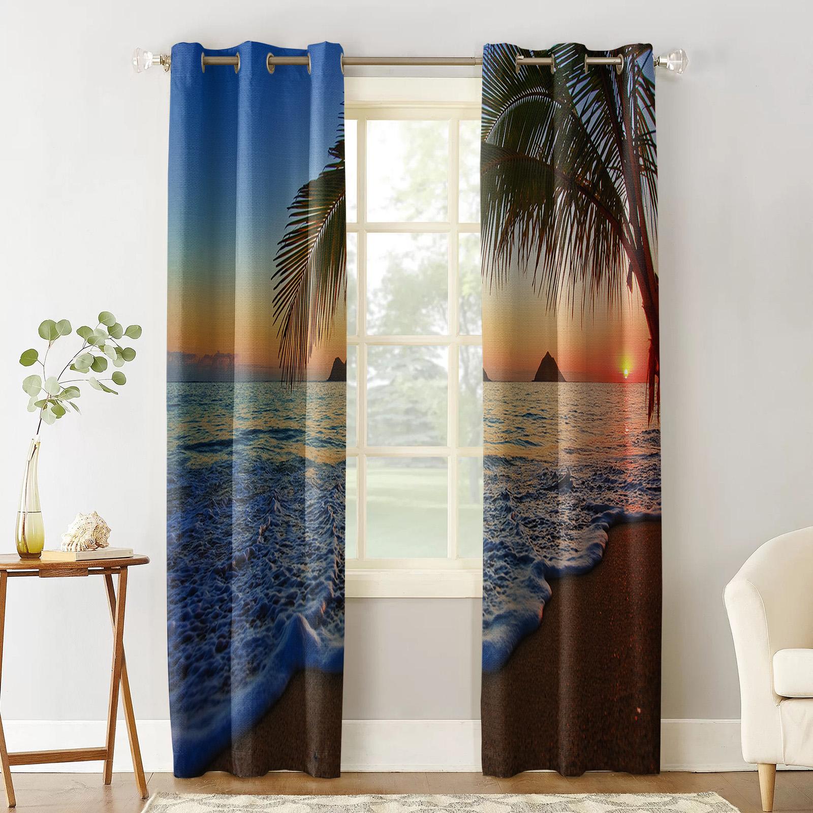 Закат Пляж Кокосовая Пальма Плотные Шторы для Гостиной Спальни Обработка Окна Жалюзи — фото 3
