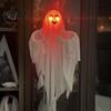 Halloween Courtyard Decor Ghost Pendant Heart Hand Gesture Cloaked Messenger Statue Luminous Eyes Pendant Light Up Outdoor Lawn Ornament,