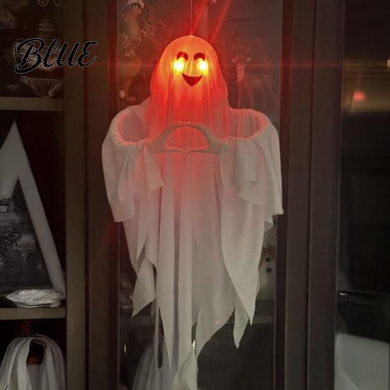 Halloween Courtyard Decor Ghost Pendant Heart Hand Gesture Cloaked Messenger Statue Luminous Eyes Pendant Light Up Outdoor Lawn Ornament,
