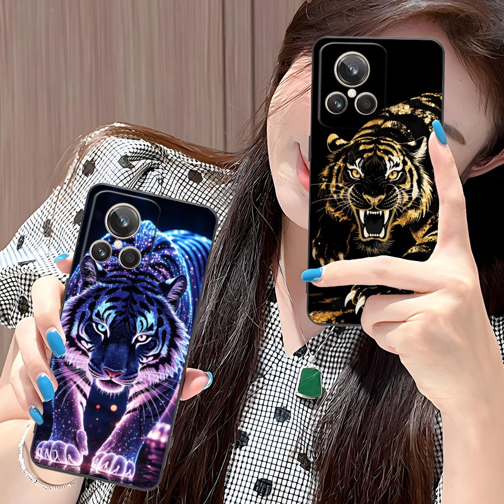 Tiger Neon Mobile Cell Phone Case for Realme GT 8 Neo Pro C75 73 71 C67 65 C55 53 C35 31 C20 15 Colorful Printing Cover Cover