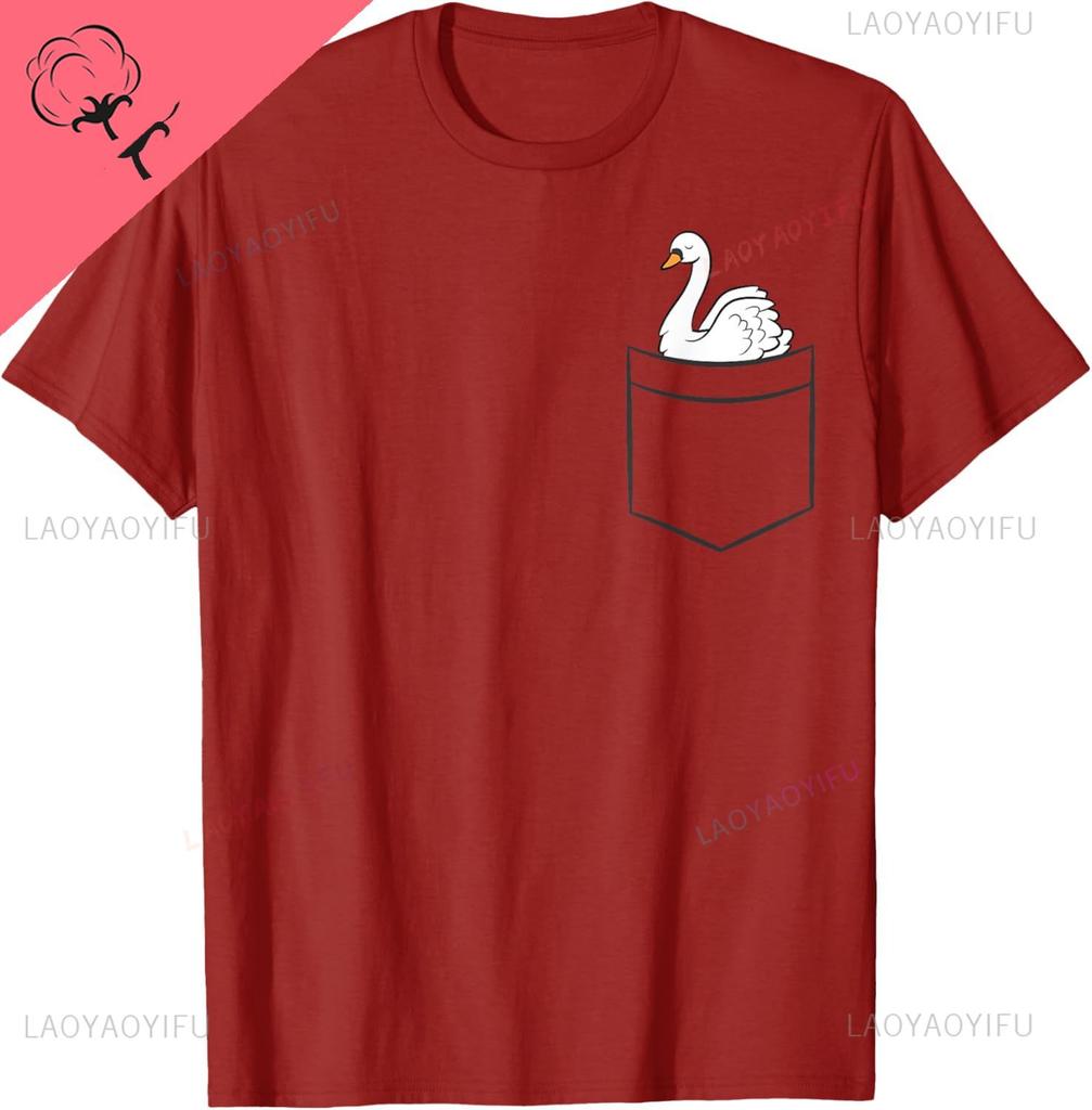 Swan Bird in The Pocket Cute Swan TShirt Print Original Design Gifts T Shirts Couple Breathable and Comfortable Ropa Hombre