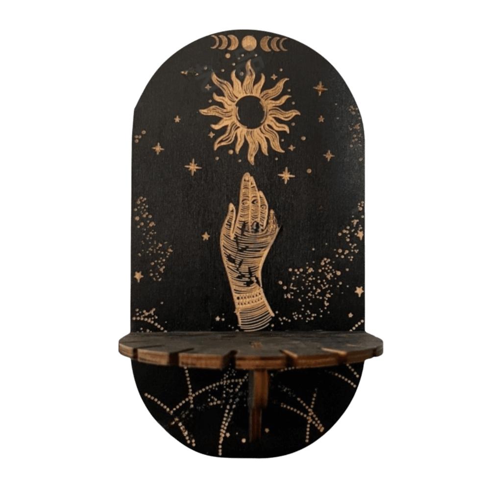 Gothic Wooden Wall Mounted Shelf Sun Moon Butterfly Wall Storage Rack Hanging Design 2D Printed Wall Decoration Bedroom