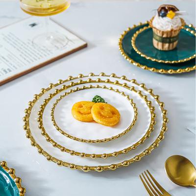 Plato Cerámico Perla Dorada Plato Redondo de Cerámica para Postre Fruta Utensilios de Cocina Bandeja Decorativa para Bistec Pasta Muebles del Hogar