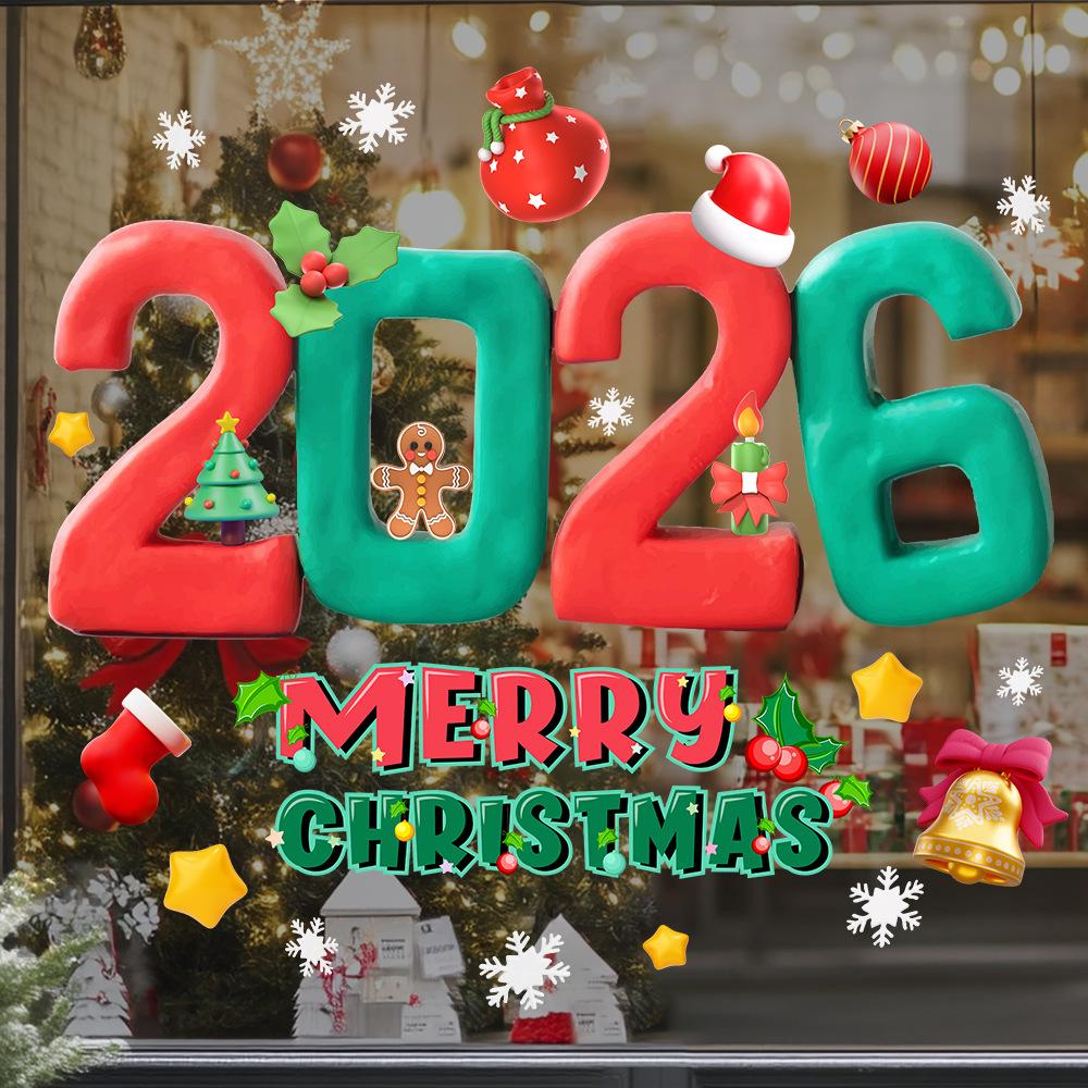 Christmas, Cartoon Design, Color, 2026 New Model, Digital English Letter Window Stickers, Mall Decoration, Static Stickers