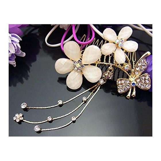 3-Piece Brooch Bouquet Hair Accessory Set - Elegant Kanzashi Comb with Rhinestones for Formal Occasions, Kimono, Weddings, and Dresses