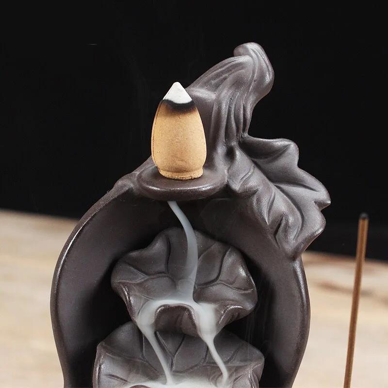 Kostenloses Räuchergefäß mit Kürbis- und Lotus-Wasserfall, Räucherstäbchenhalter, Räuchergefäß aus violettem Ton, Aroma-Rauch, Rückfluss, Heimdekoration – ohne Räucherwerk
