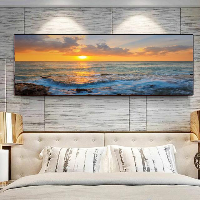 Landscape Beach Sunset Canvas Painting Nature Ocean Cloud Posters and Prints Wall Art Pictures Living Room Home Decor No Frame