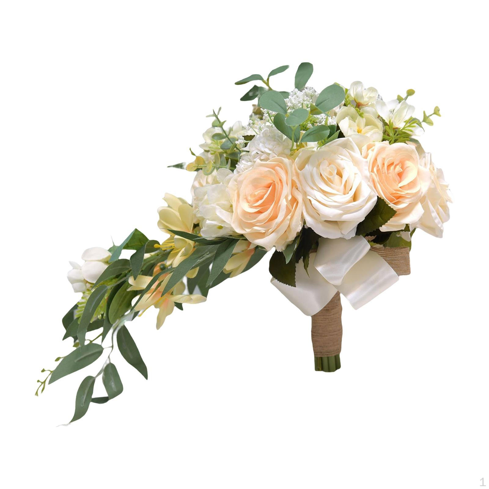 

Artificial Cascading Bride Bouquet for Party Church Bridal Shower Decor beige-2