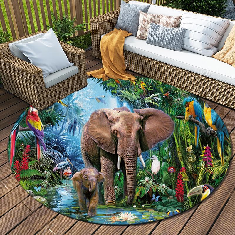 1Pc Elephant Circular Print Rug - home decoration Carpet For Living Room Bedroom Flooring Computer Chair Area Rug