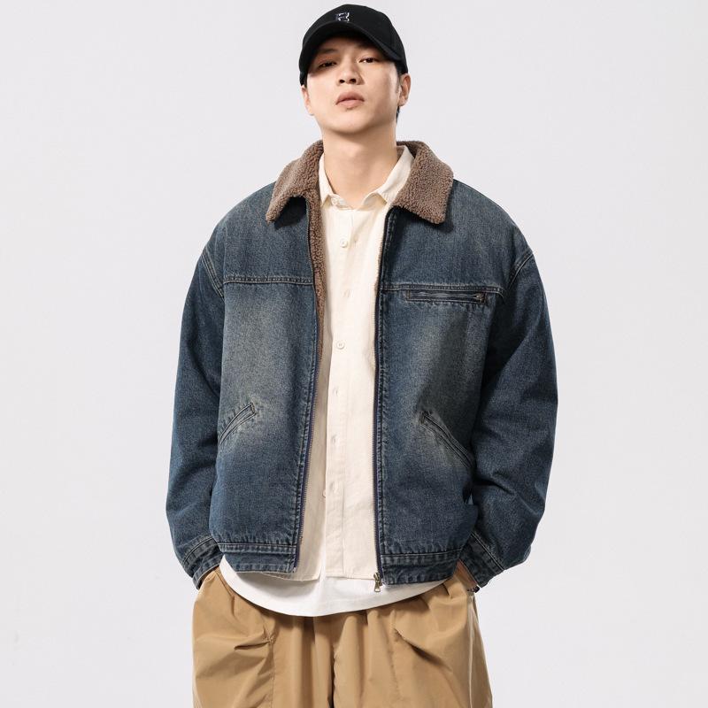 Men's Retro Maillard Lambswool-Lined Winter Denim Workwear Jacket