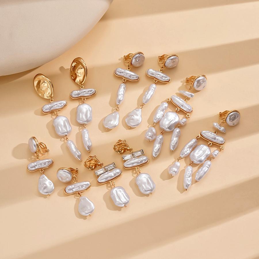 New Arrival Irregular Simulate Baroque Pearl Clip on Earrings for Women Mom Hyperbole Non Pierced Dangle Earrings Jewelry Gifts