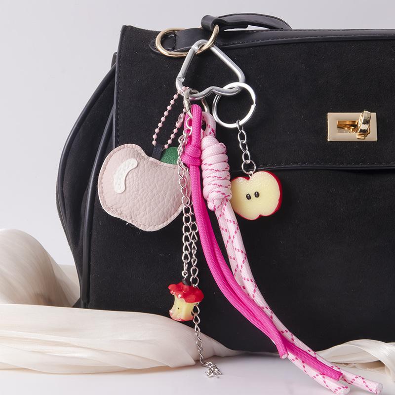 

1 Piece Leather Apple Backpack Pendant Diy Decoration Creative Weaving Rope Fruit Keychain Bag Accessories