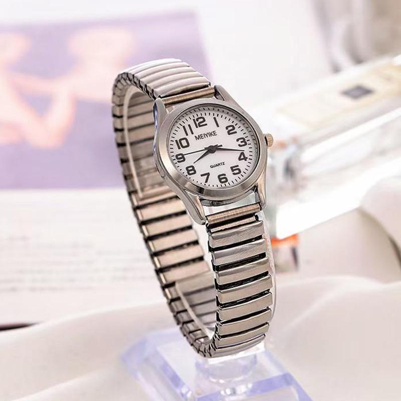 Vintage Large-Digit Quartz Watch with Stretchable Steel Band, Waterproof, Unisex for Middle-Aged and Elderly