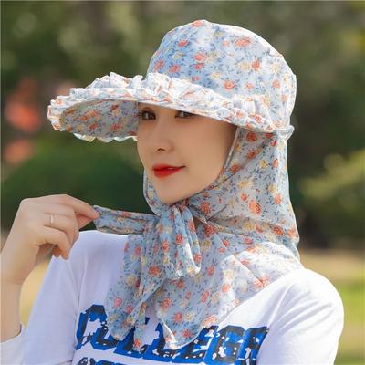 Sun Protection Tea Picking Hat Printing Neck Protection Hat Breathable Sunshade Shawl Cap  Outdoor