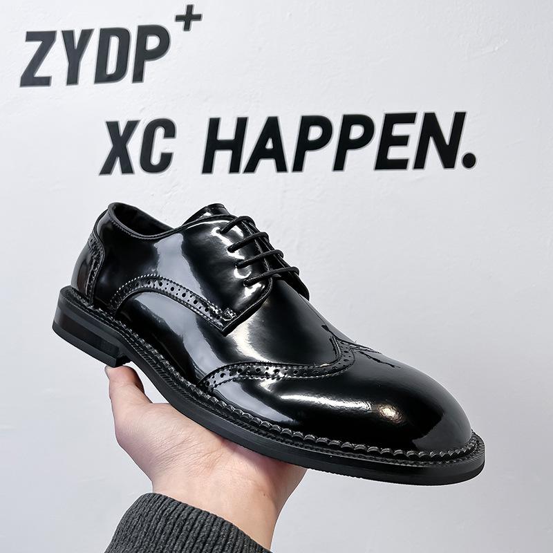 

Молодежные повседневные кожаные туфли мужские в британском стиле из лакированной кожи универсальные туфли дерби деловые мужские туфли 53301-A 38 чёрный