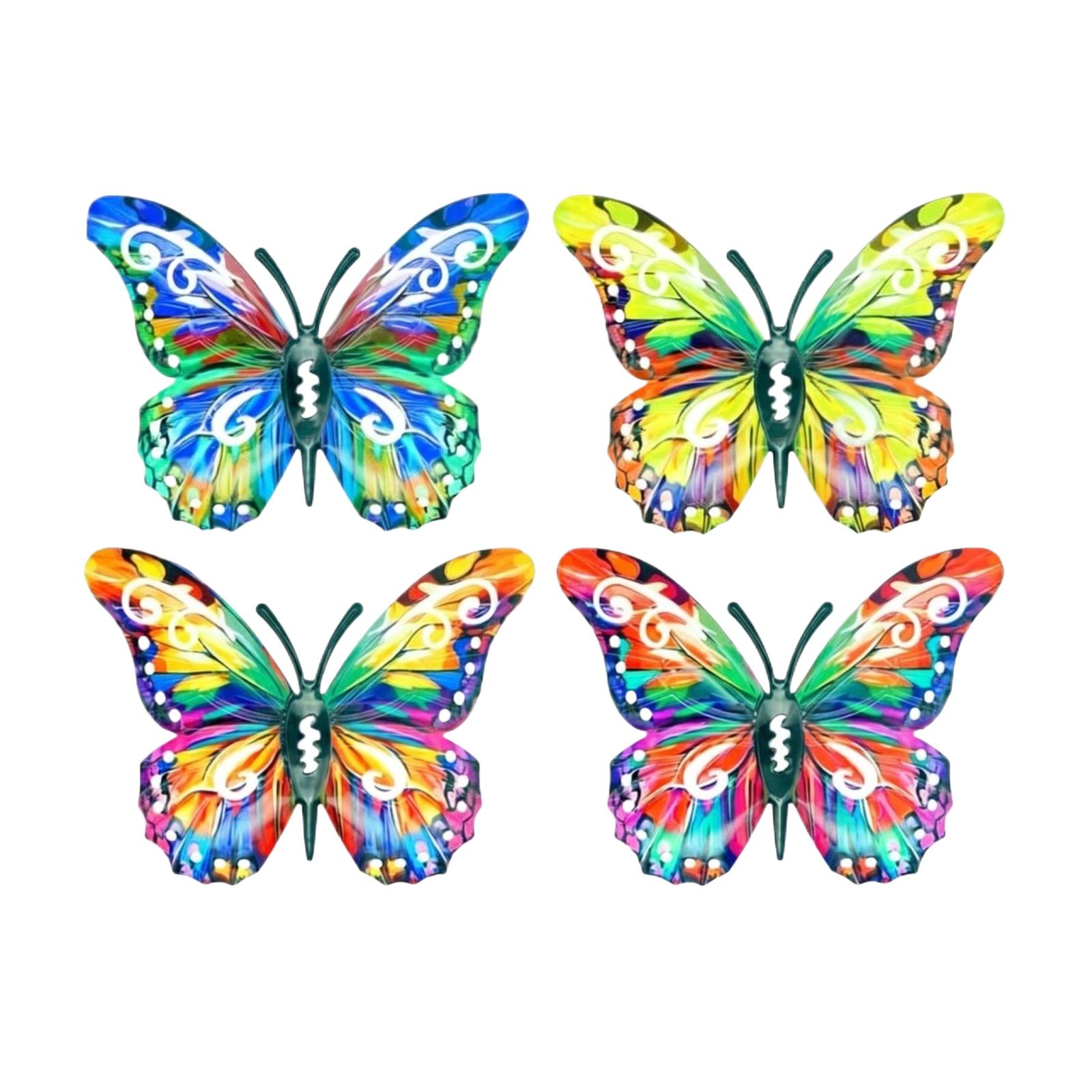 

Set Of 4 Butterfly Metal Wall Decor Outdoor Hanging Wall Art Sculpture One Size