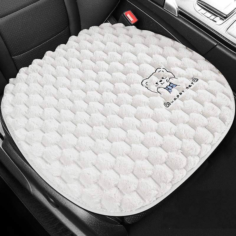 New Cartoon Bear Car Seat Cushion Winter Plush Warm Thickened Anti-slip Seat Cover Cute Ladies Universal Car Accessories