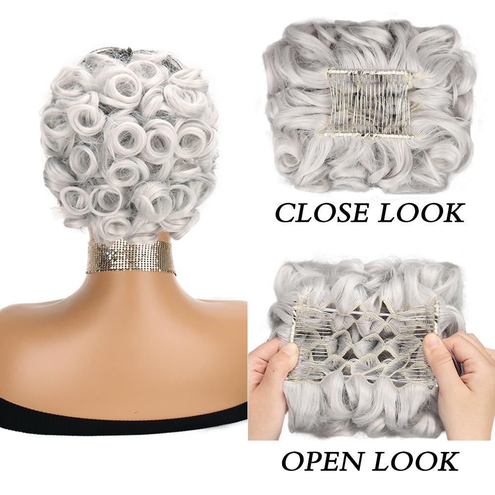 MISS WIG Synthetic Short Messy Curly Bun Hair Extension Easy Stretch Hair Combs Clip In Hair Extension Scrunchie Chignon Tray Ponytail Hairpieces