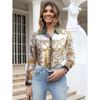 Fashion Spring & Fall New Lapel Work Clothing Ol Fashion Single-Breasted Straight-leg Gingham Geometric Print Long Sleeve Shirt Top