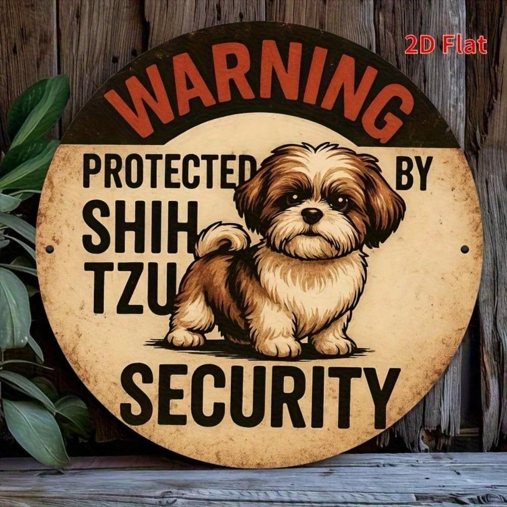 Shih Tzu Security Dog Metal Sign - 7.8 X 7.8 Durable Tin Wall Decor for Home, Office, or Garage