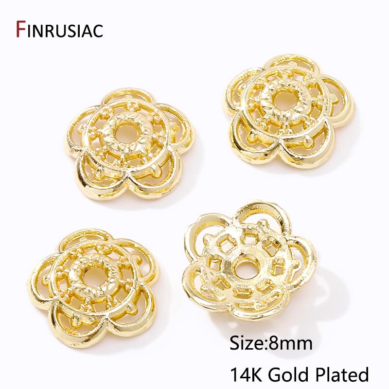 Wholesale Trendy Hollow Flower Beads End Caps,14K/18K Gold Plated Brass Bead Caps For DIY Bracelet Necklace Making Accessories